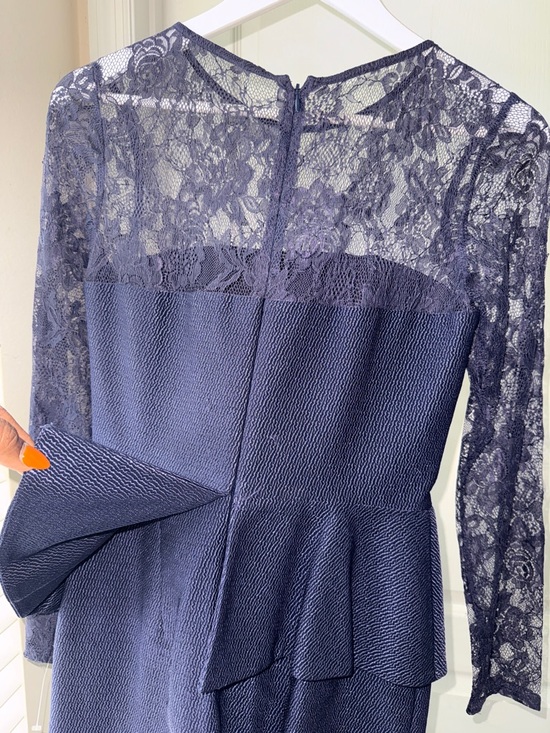 David Meister Navy Lace Long-Sleeve Peplum Sheath Dress - Picture 11 of 12